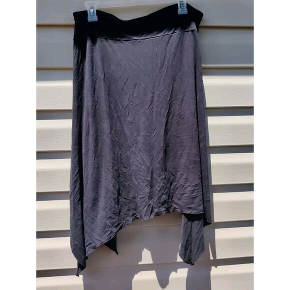 New York & Company Stretch Skirt Size M Medium Shark Bite Hem Black Long Modest - Picture 5 of 11